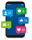an illustration of a phone with social media icons hovering